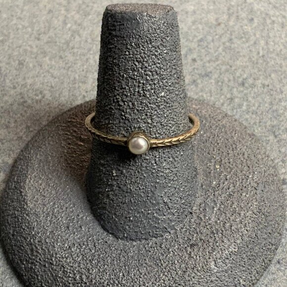 Braided Laurel Band Ring Size 8 Pearl Silver Retro Vintage Classic Elegant Gift - Picture 1 of 5